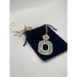 Long Gold Blue Resin Acrylic Marble Necklace